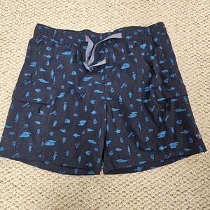 Men’s The North Face Belted Shorts Size XL LIKE NEW Blue Camping Pattern